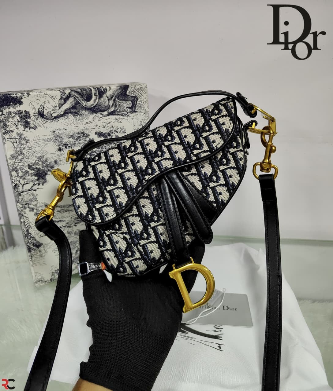 Dior Mini Oblique Jacquard Saddle Bag
