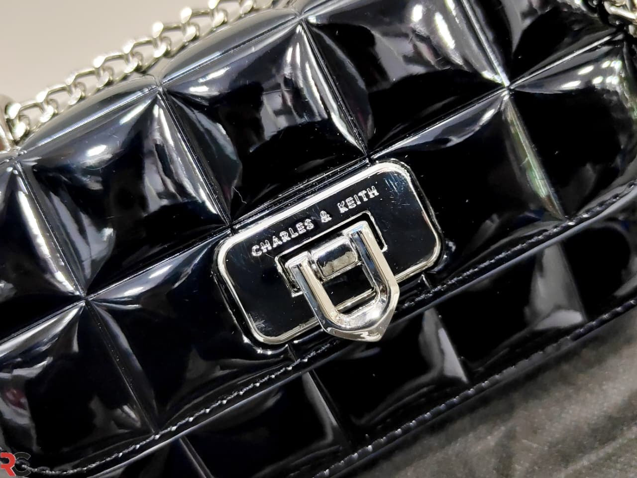 Charles & Keith Metallic Square Quilted Chain Handle Bag