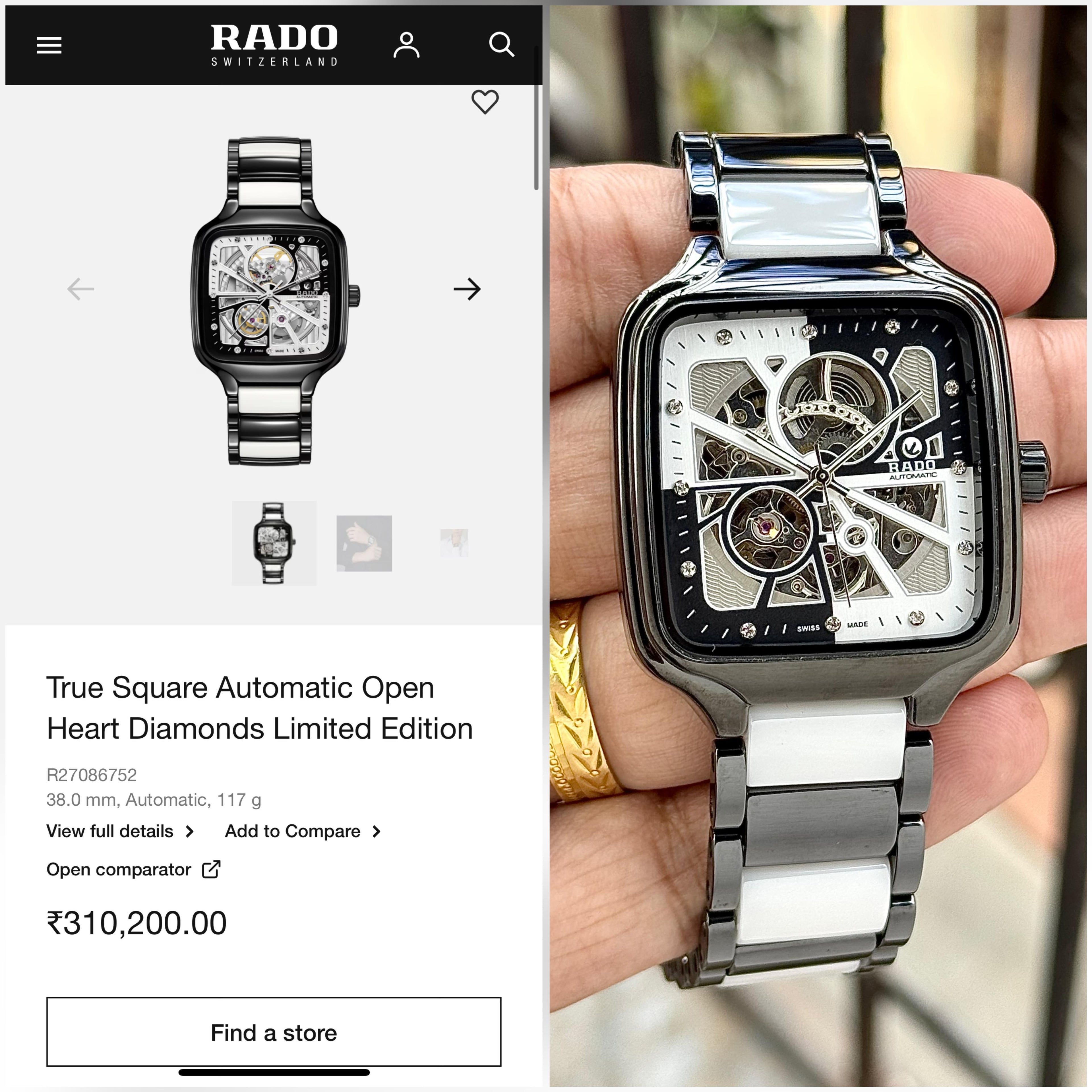 Rado True Square Automatic Open Heart Diamonds Edition