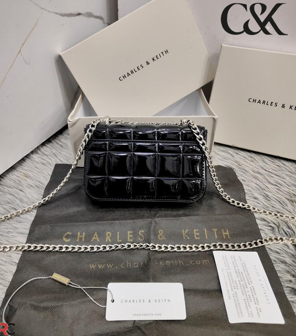Charles & Keith Metallic Square Quilted Chain Handle Bag