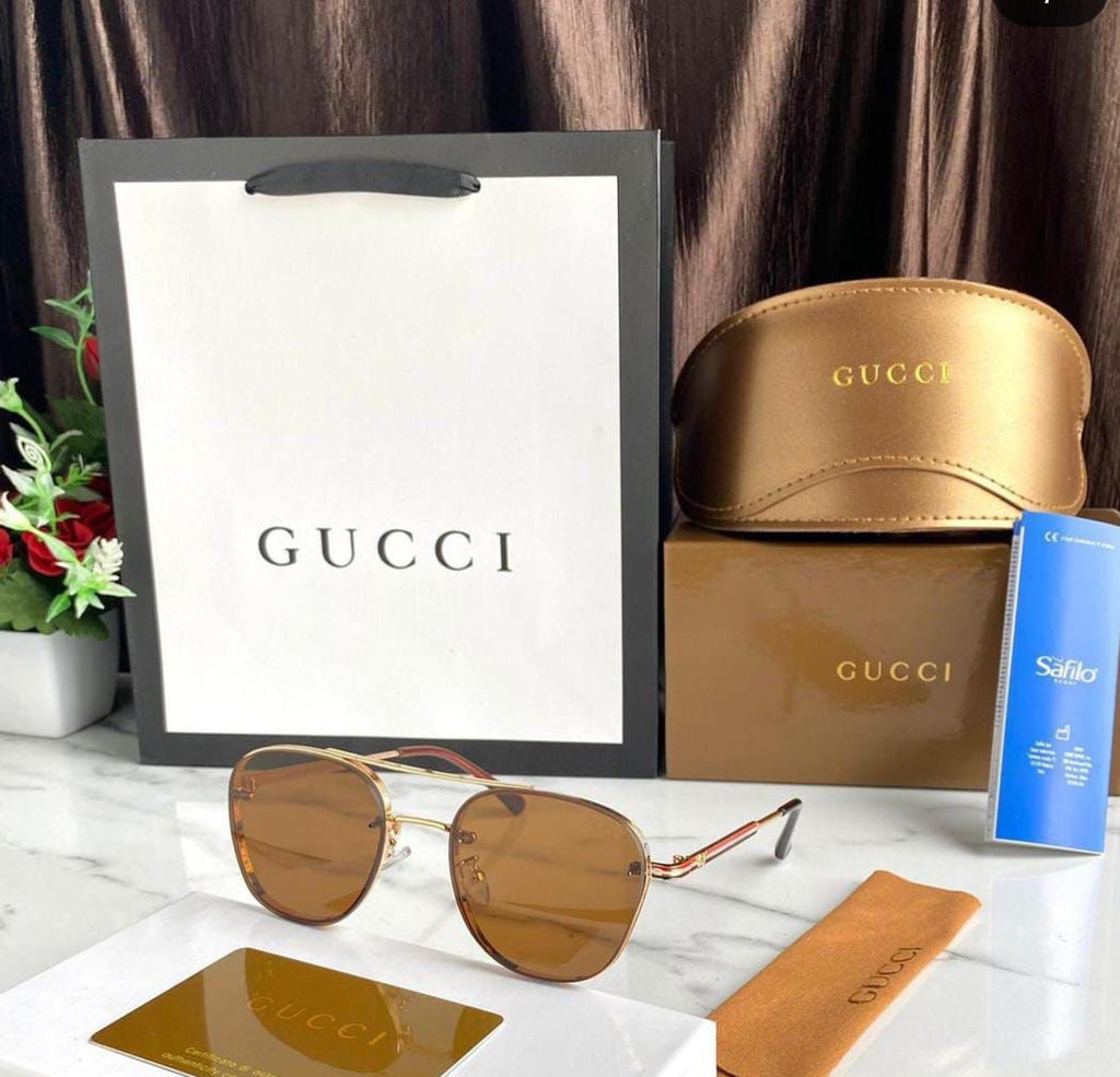 Gucci Gold Brown Unisex Sunglasses