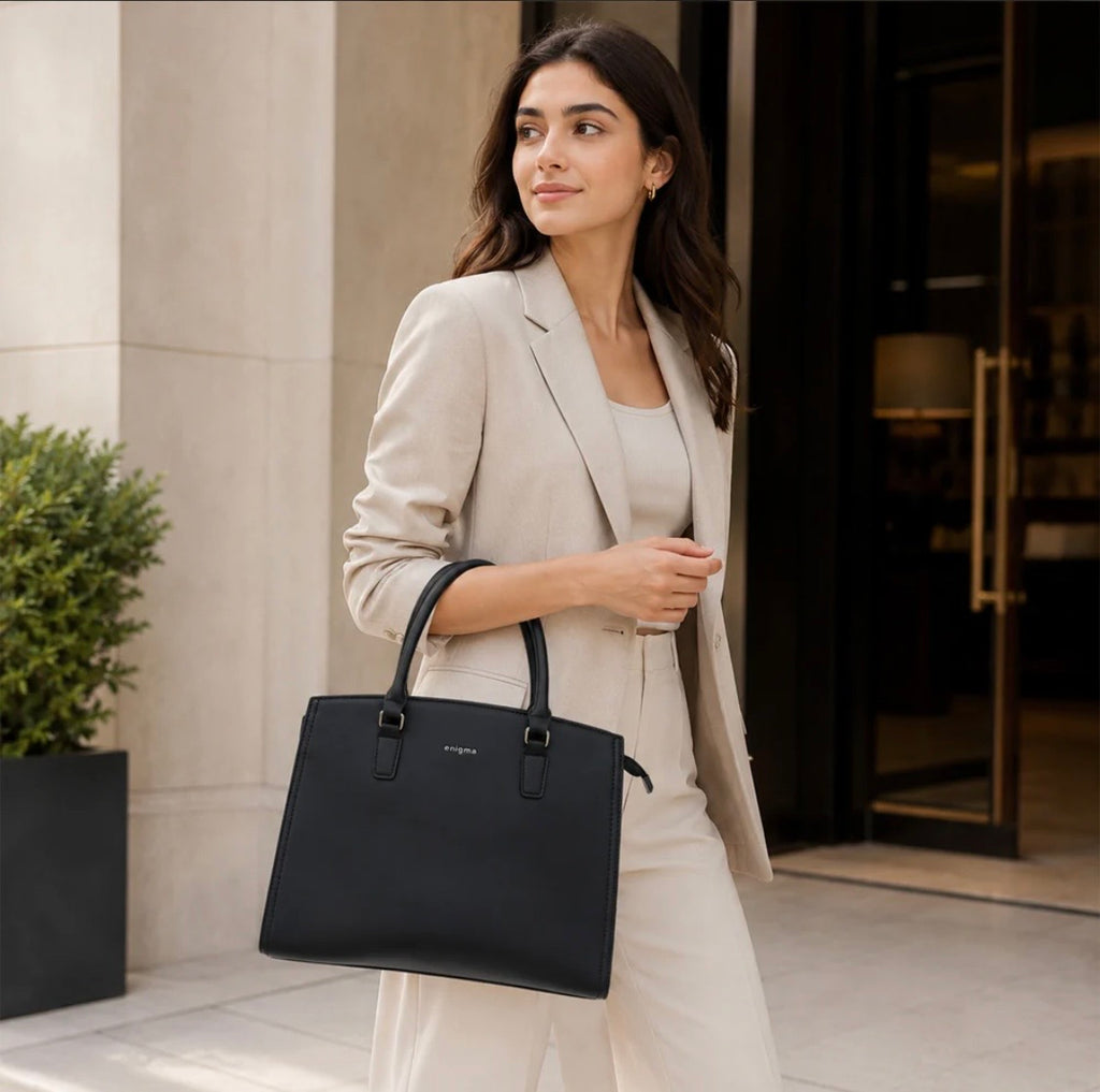 Black Enigma Fabric Texture Handbag