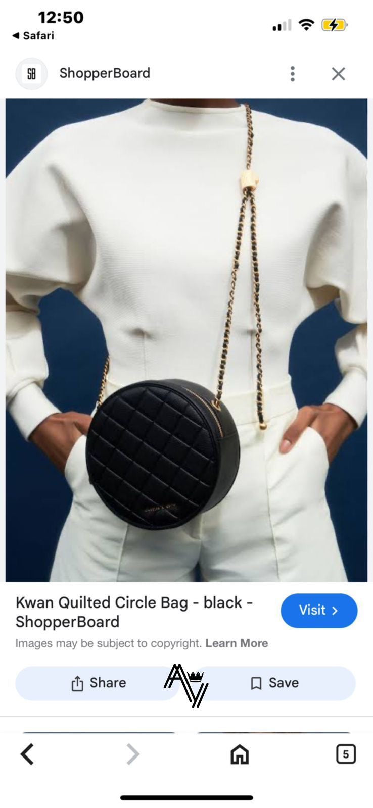 Charles & Keith Kwan Quilted Black Circle Bag