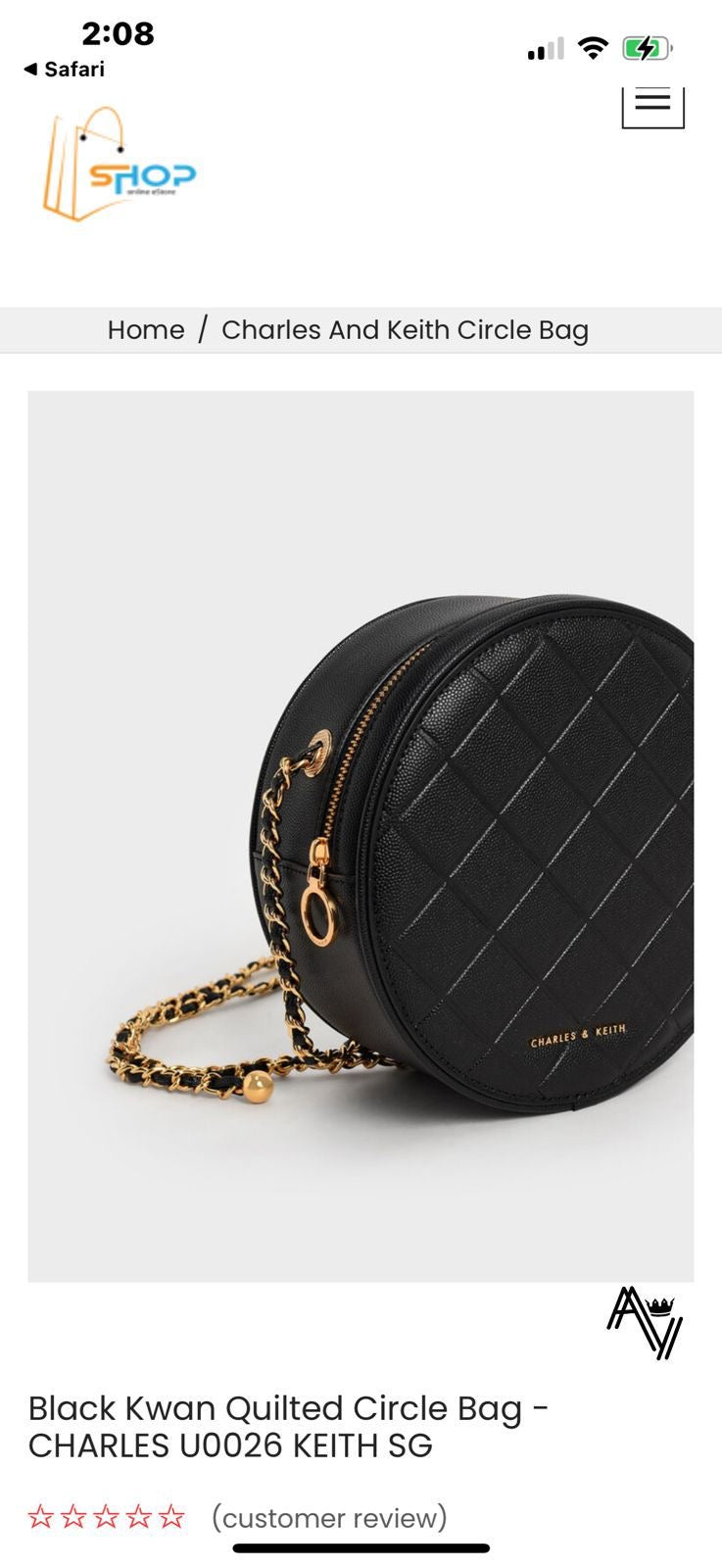 Charles & Keith Kwan Quilted Black Circle Bag