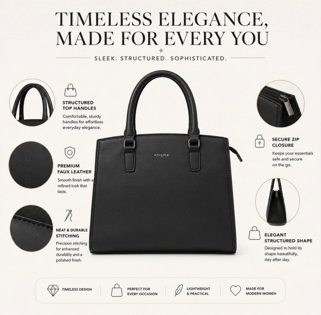 Black Enigma Fabric Texture Handbag