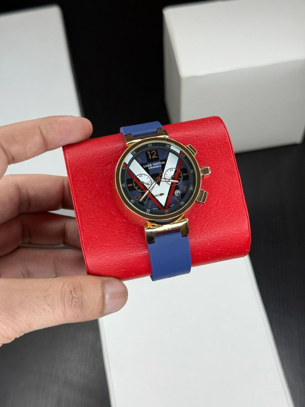 Louis Vuitton Tambour Damier Cobalt Chronograph