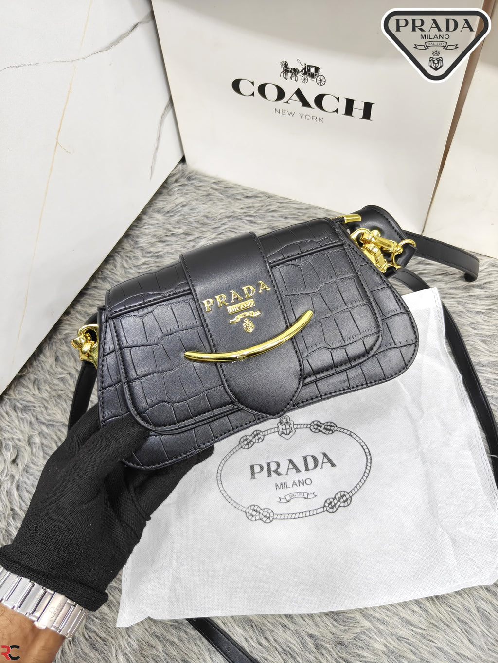 Prada Sidonie Croc Effect