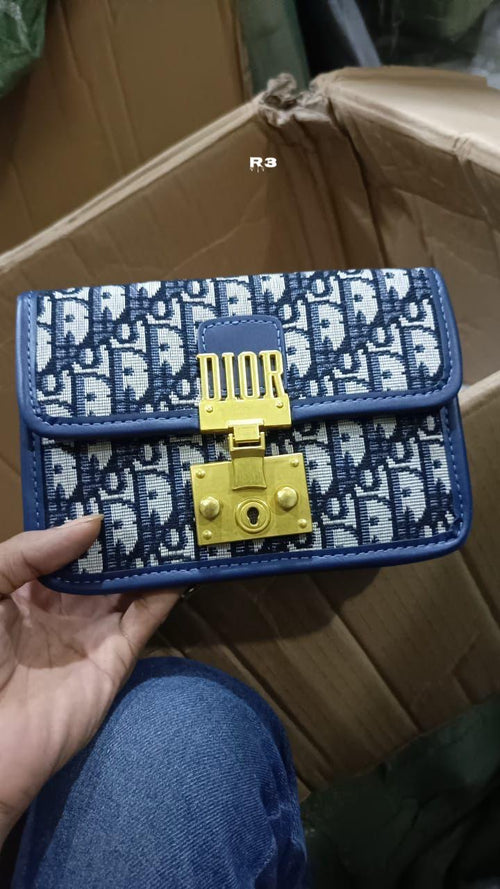 Dior Canvas Embroidery Lock Sling Bag