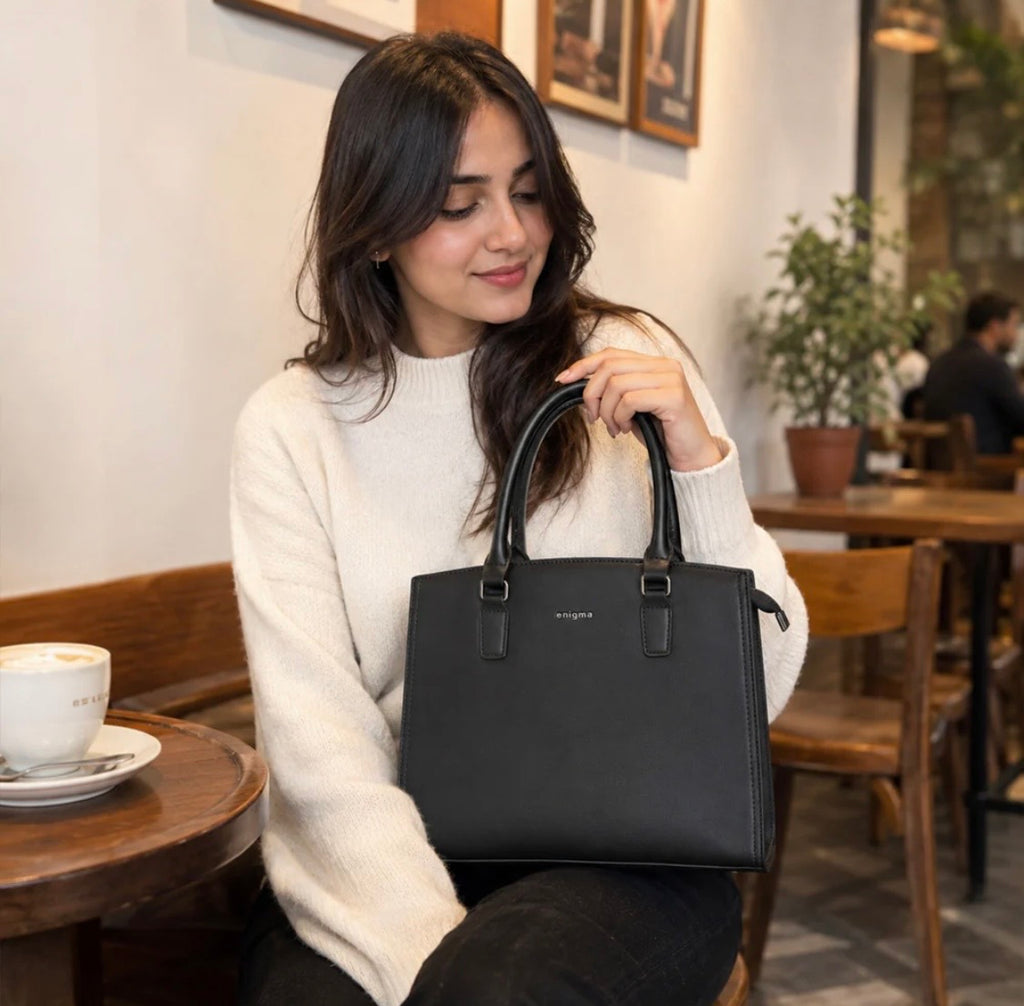 Black Enigma Fabric Texture Handbag