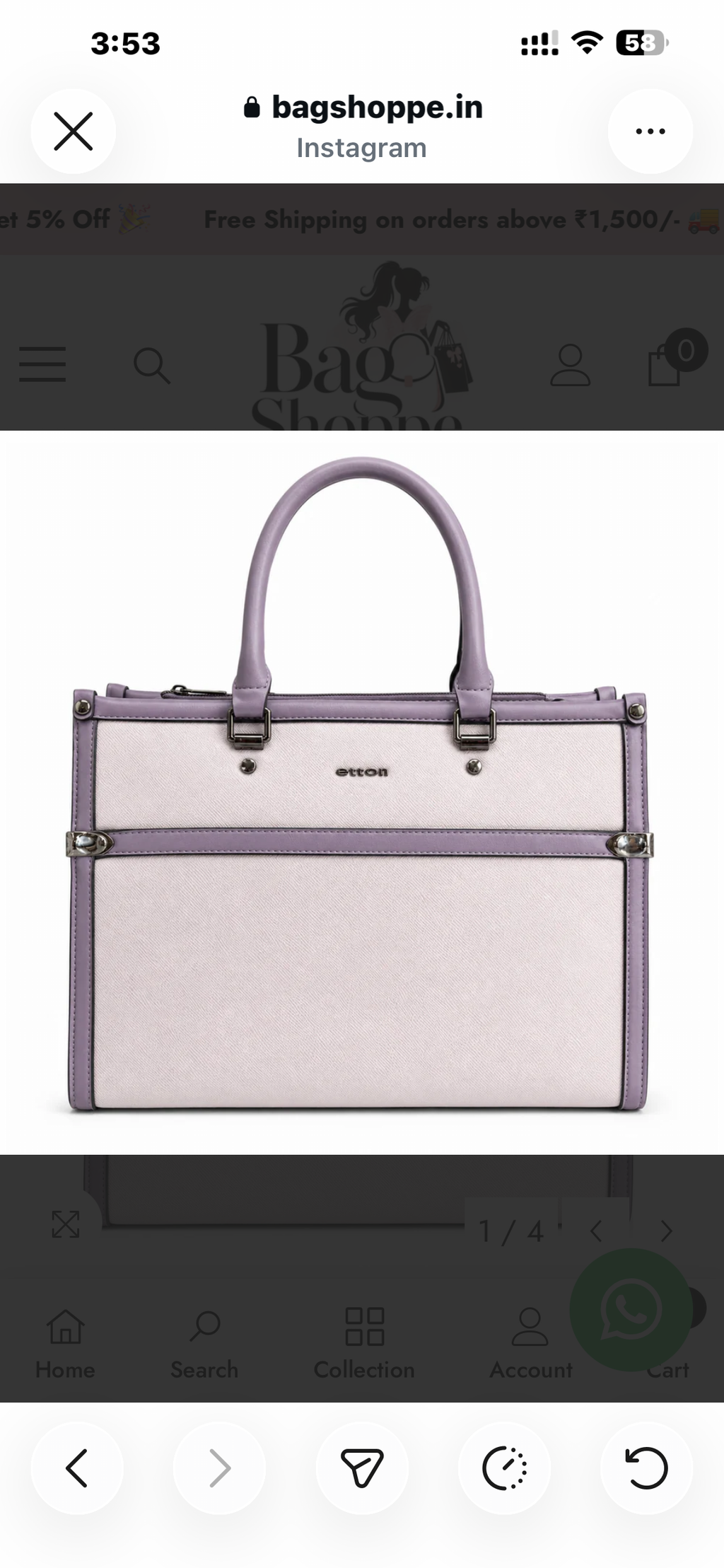 Purple Big Size Handbag