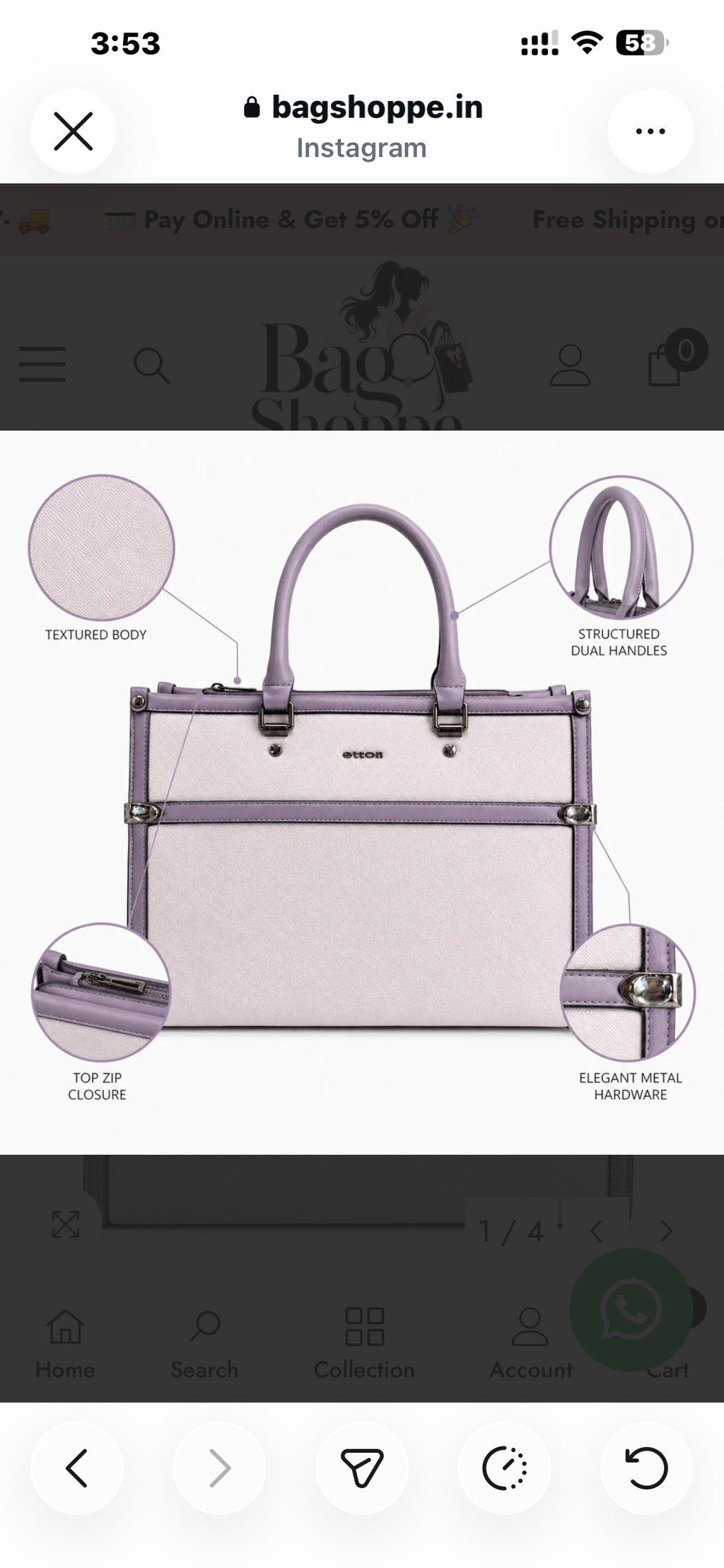 Purple Big Size Handbag