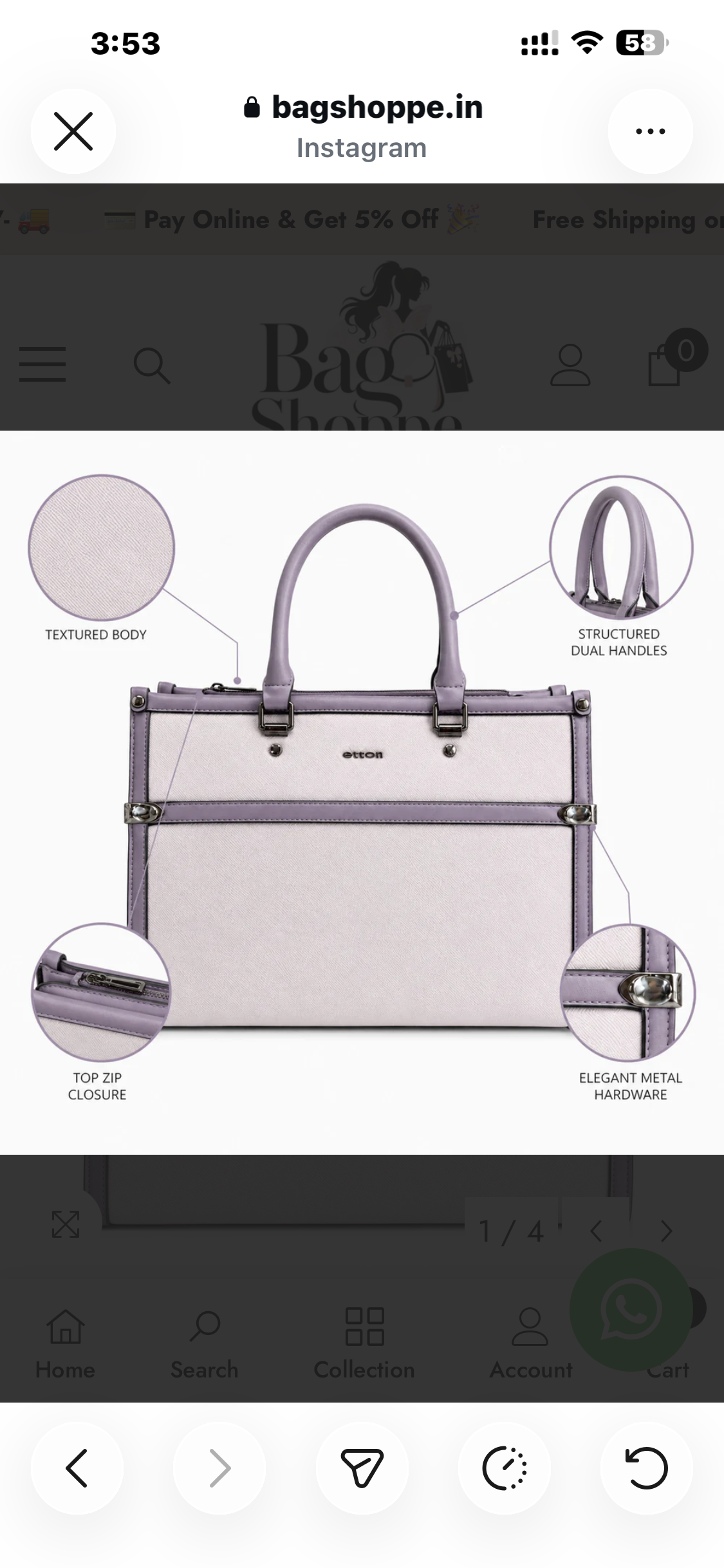 Purple Big Size Handbag