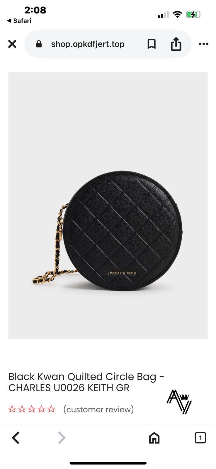 Charles & Keith Kwan Quilted Black Circle Bag