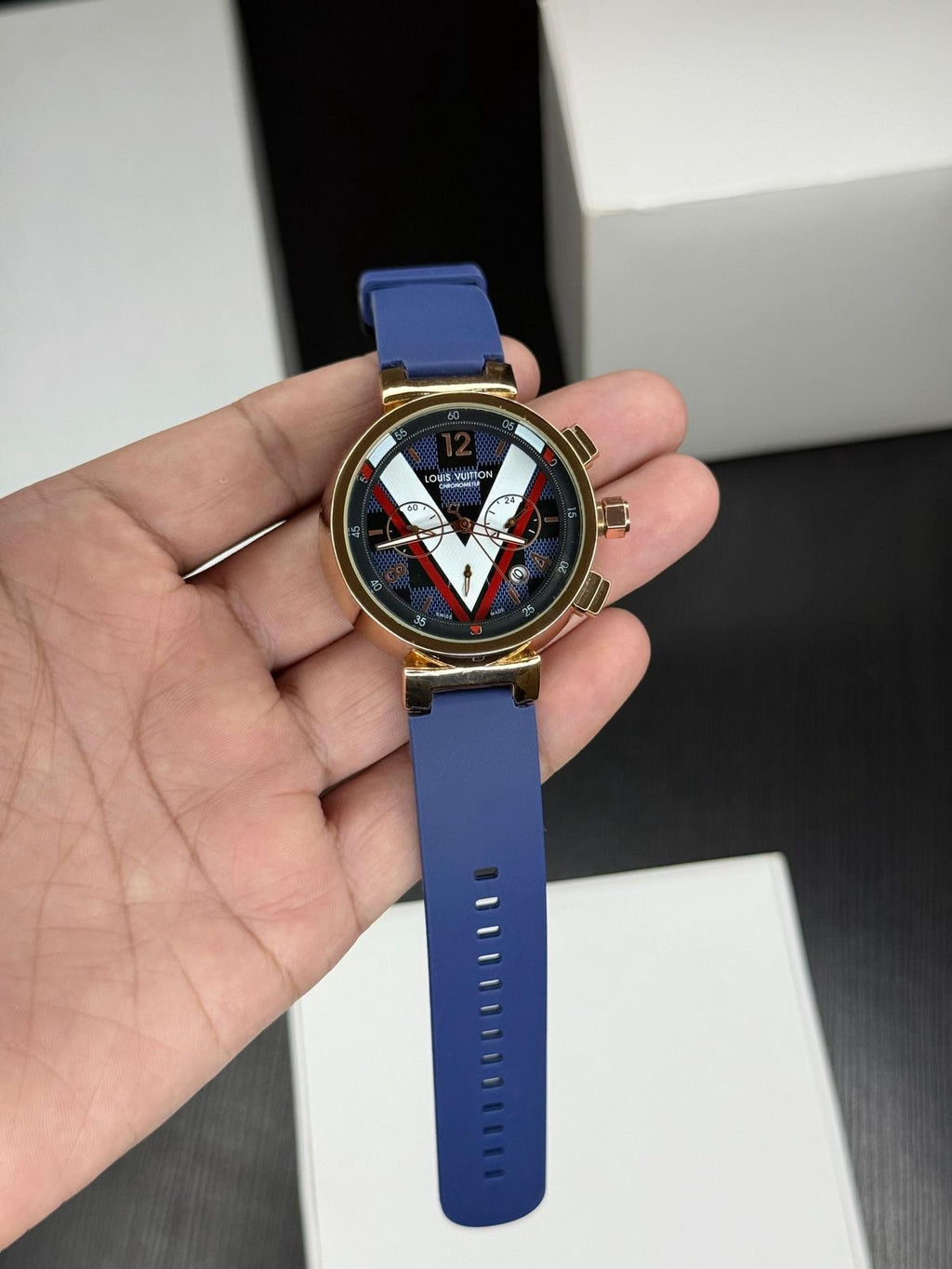 Louis Vuitton Tambour Damier Cobalt Chronograph