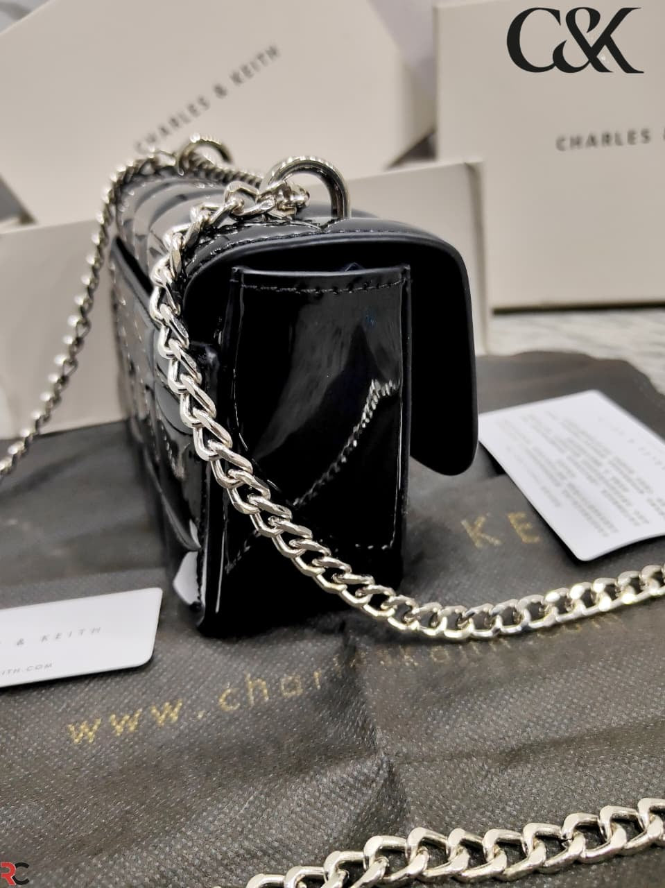 Charles & Keith Metallic Square Quilted Chain Handle Bag