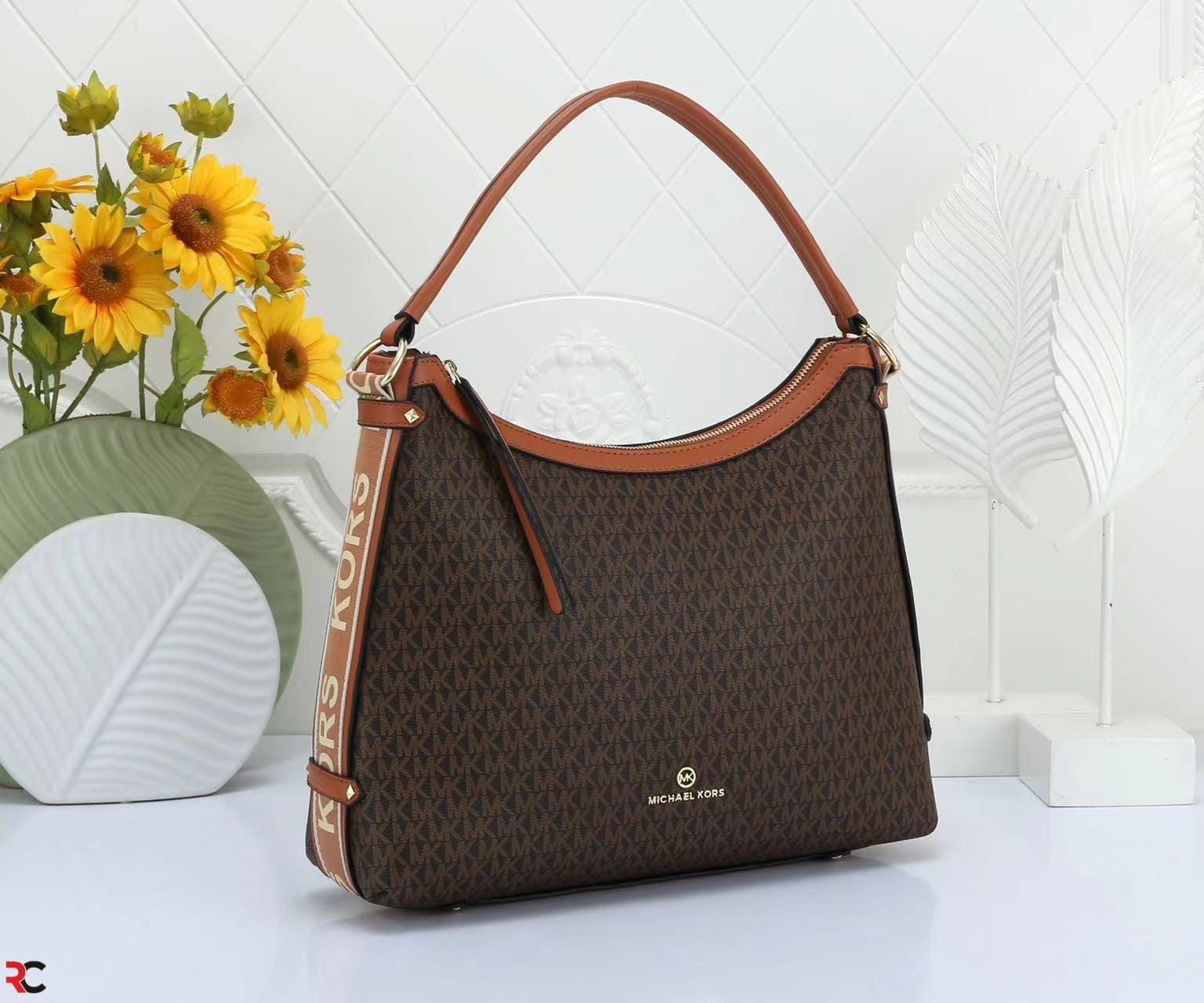 Michael Kors Brown & Acorn Astor Maeve Logo Large Shoulder Bag