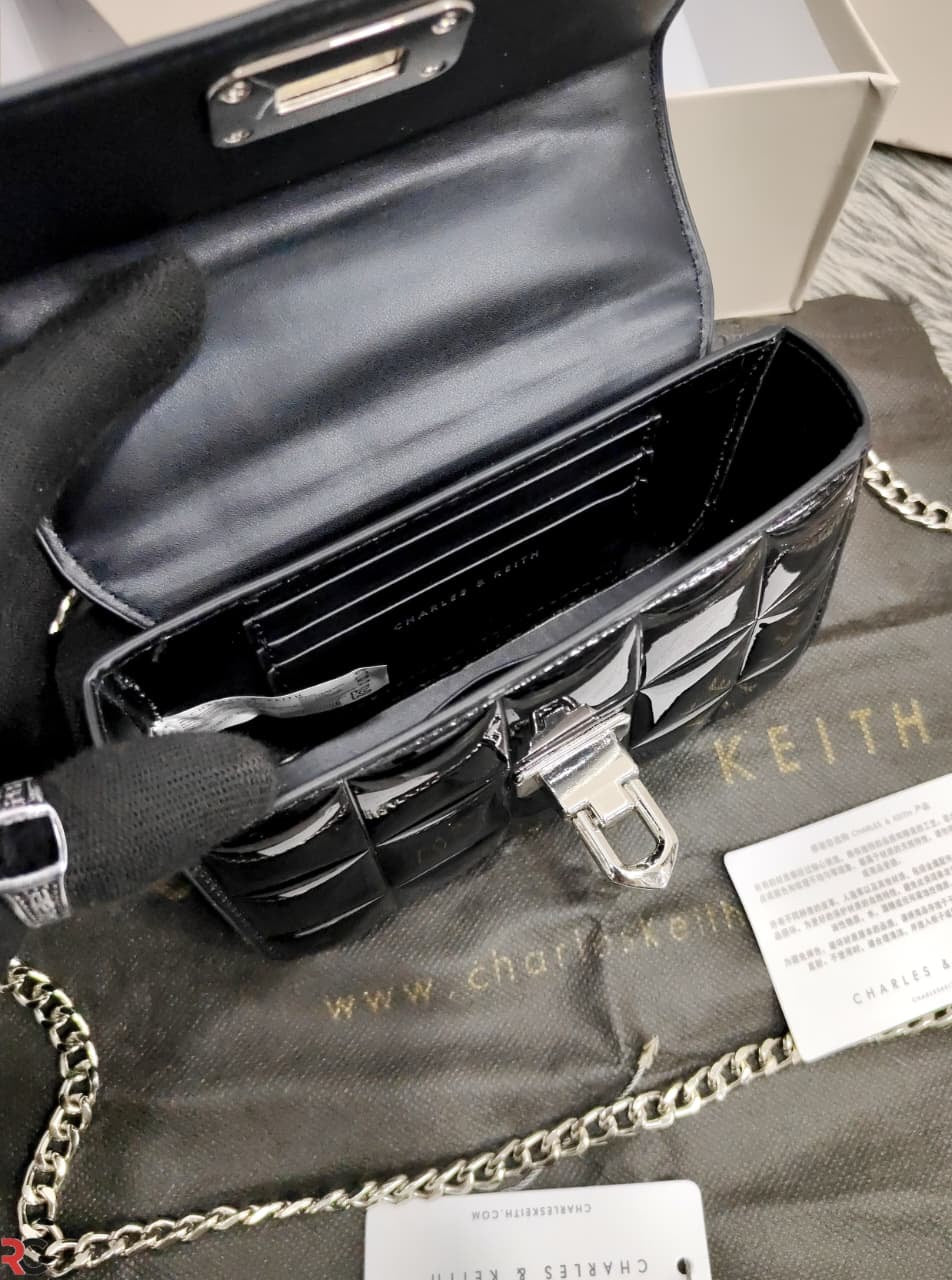 Charles & Keith Metallic Square Quilted Chain Handle Bag