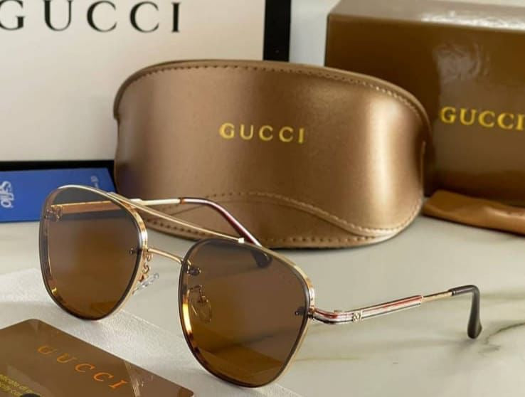 Gucci Gold Brown Unisex Sunglasses
