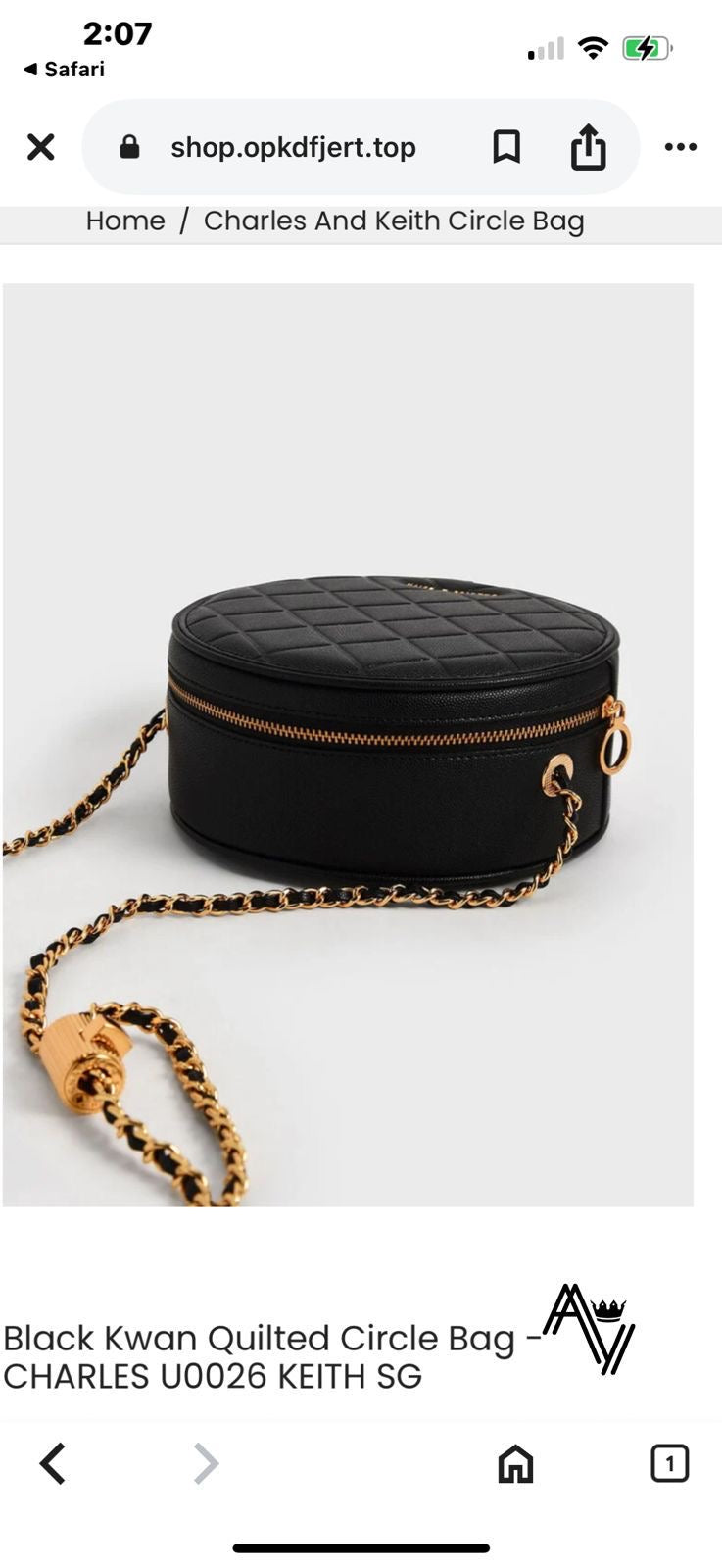 Charles & Keith Kwan Quilted Black Circle Bag