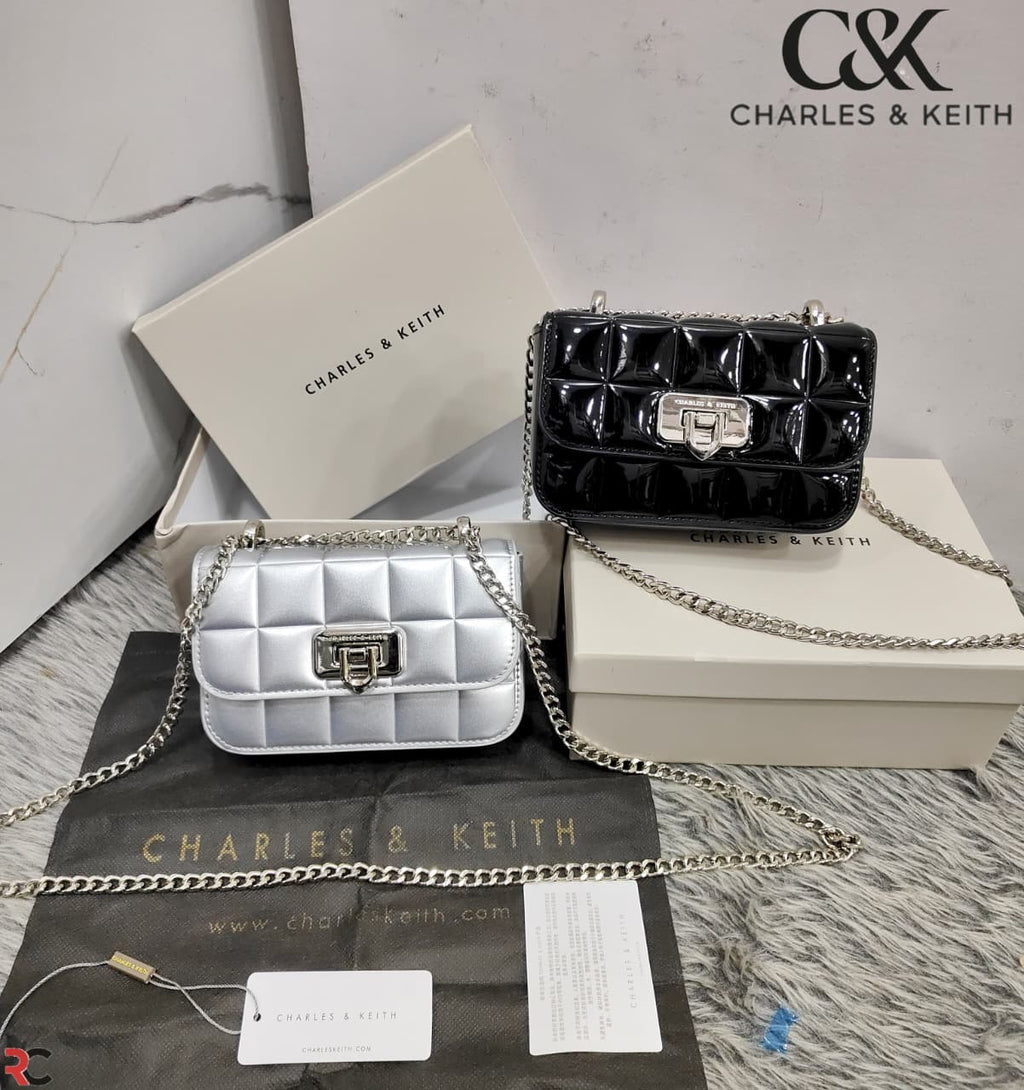 Charles & Keith Metallic Square Quilted Chain Handle Bag