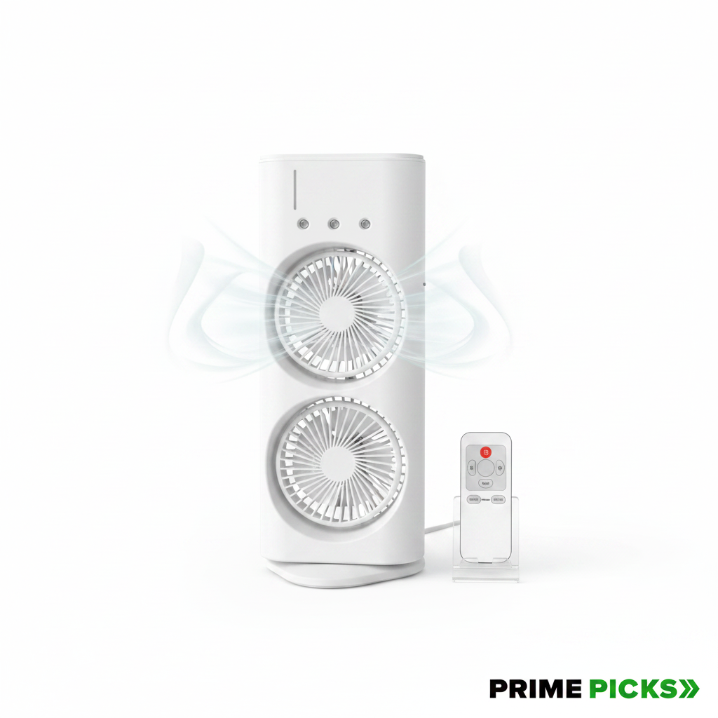 Electric Fan Desktop Double-Head Powerful Air (1 Pc / With Remote / Plug and Play)