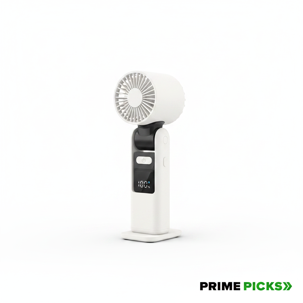 K-801 Mini Portable Hand Fan – 4000mAh Rechargeable, 6-Speed Mode, 180° Foldable Handheld Table & Neck Fan, Long-Lasting Battery for Cooking,Travel, Makeup, Office & Home, Outside Use- (white)
