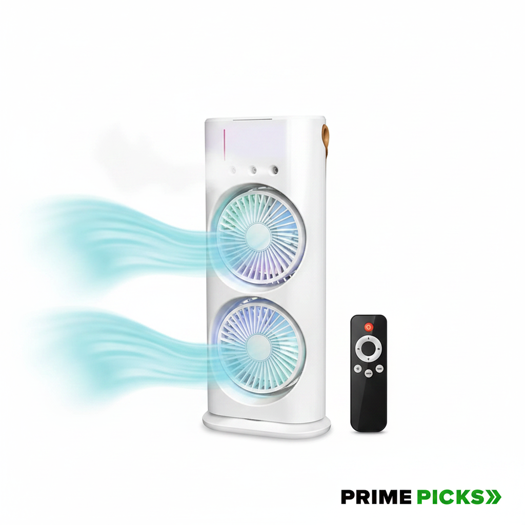 Electric Fan Desktop Double-Head Powerful Air (1 Pc / With Remote / Plug and Play)