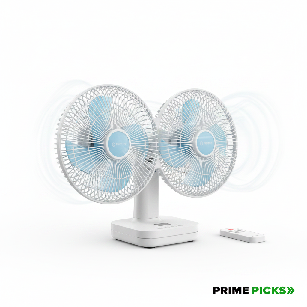 Electric Fan Desktop Double-Head Powerful Air (1 Pc / With Remote / Plug and Play)