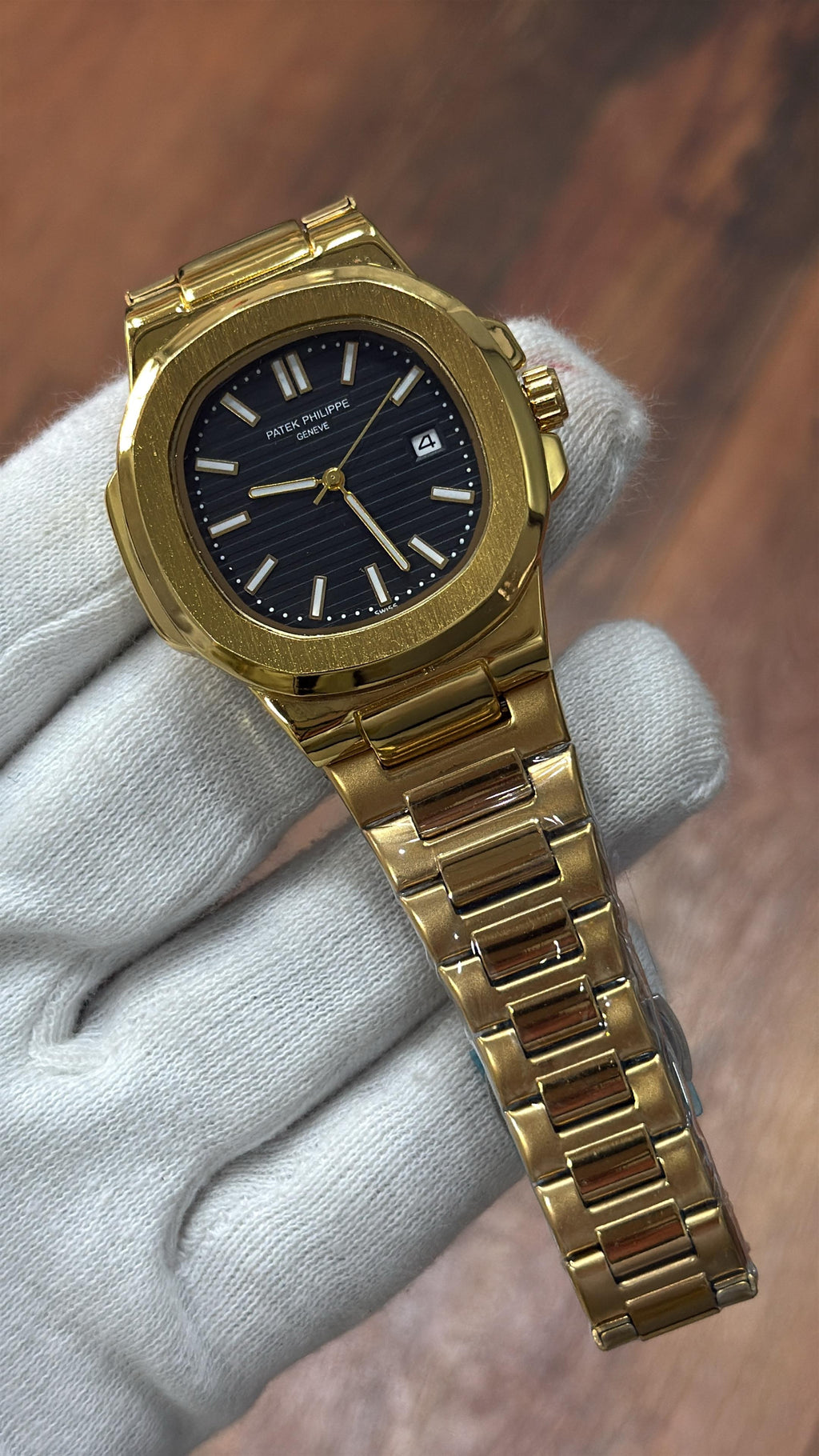 Patek Philippe Geneve Golden Bracelet Black Dial