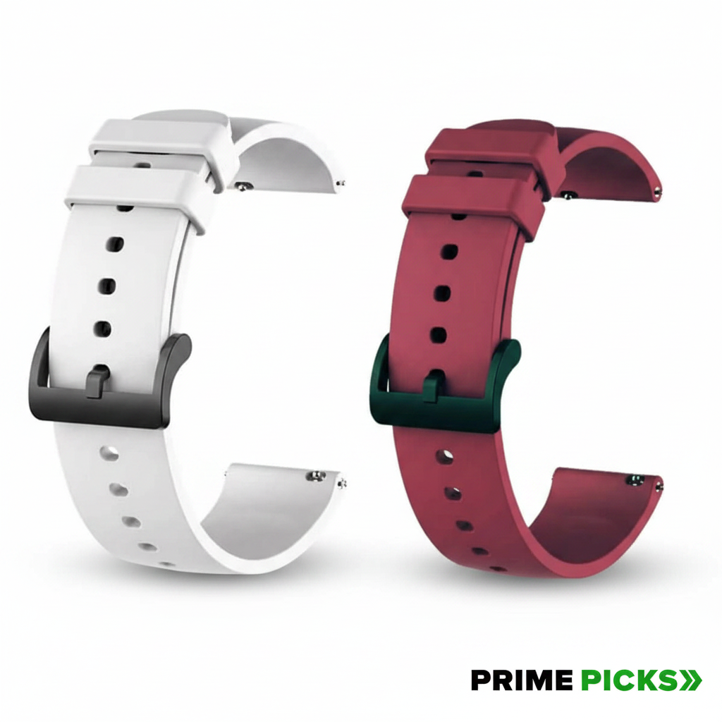 22MM silicone Strap for Smart Watches Compatible With Noise, Fireboltt, Boat Xtend, Pebble, Boat Flash, Noise Color Fit, Ultra Smart Watch & All Watches | White & maroon | Pack of 2